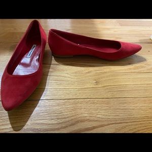 Manolo Blahnik ladies red suede ballet flat